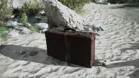 vintage suitcase on sand