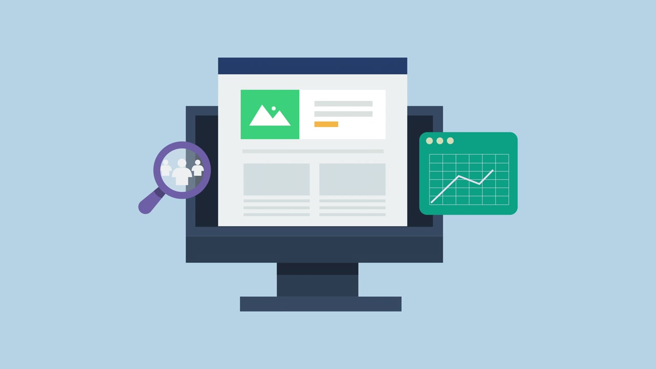 Animated Computer Screen Displaying Business Data and Analytics