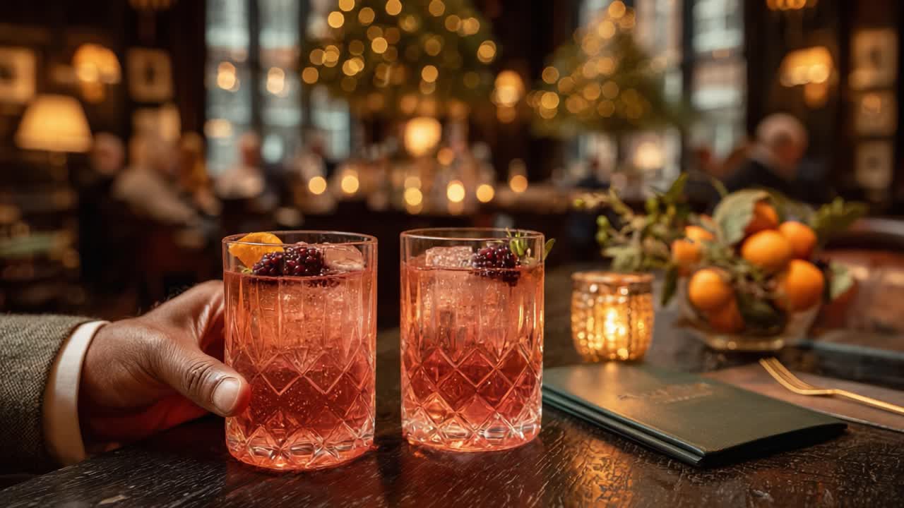 Enjoying Exquisite Cocktails in a Cozy Atmosphere with Soft Lighting and Festive Decor Enhancing the Experience of Indulgence and Relaxation