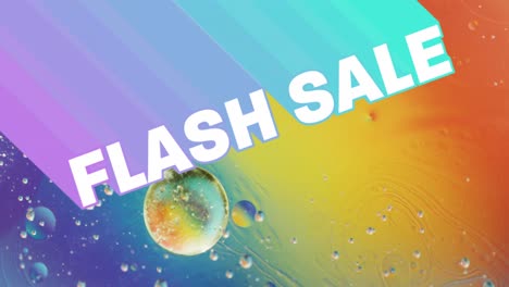 Animation-of-flash-sale-text-over-close-up-of-liquid-and-baubles
