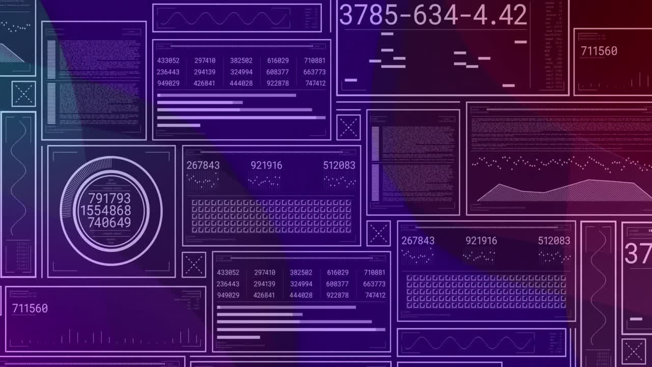 Animation of data processing over dark background