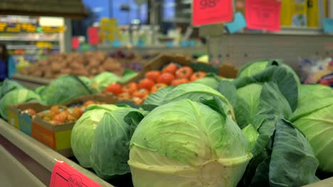 4k fresh cabbage slider shot grocery store fruit produce