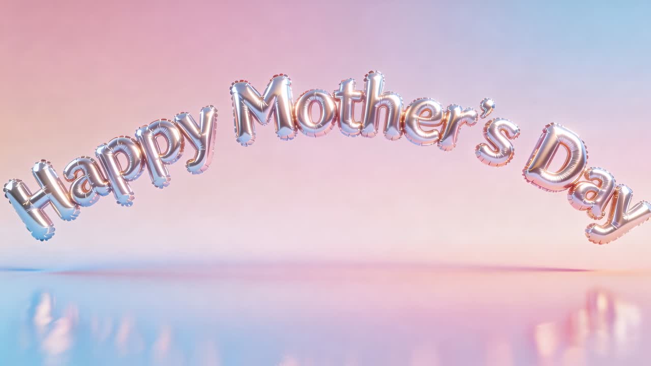 Floating Happy Mother's Day foil letters, bobbing on sea stage, breeze nudging, presenting greeting