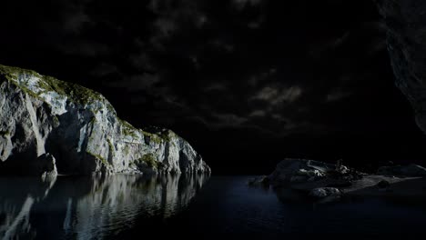 fiordo con nubes oscuras de tormenta