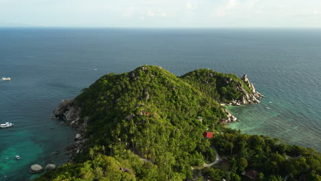 aerial view of scenic thailand travel destination, drone fly above natural peninsula in south of koh tao island