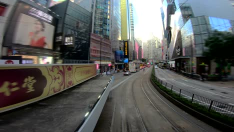 pov hong kong city streets from tramways.