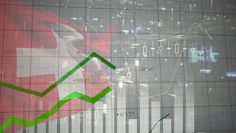 animación de gráficos y procesamiento de datos sobre la bandera de suiza sobre fondo gris