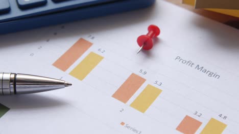 financial graph, calculator and notepad on table