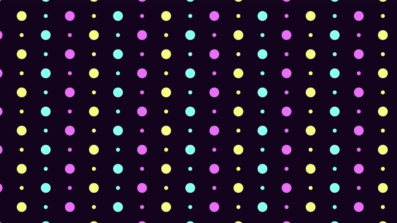 patrón de puntos coloridos en fondo oscuro círculos púrpuras, amarillas y azules