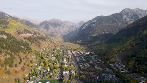 a high-flying drone shot, of telluride valley