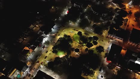 Nocturnal-aerial-views-of-center-of-Huatulco,-La-Crucecita