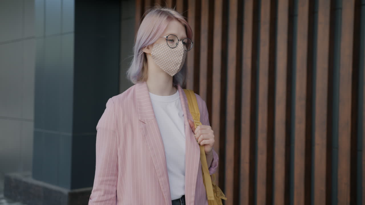 Woman Wearing Mask Walking Outdoors