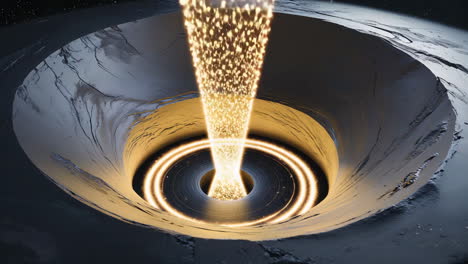 golden energy beam erupting from a cavernous abyss