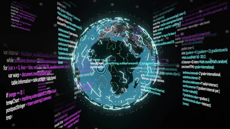 Animation of ai data processing over globe with connections