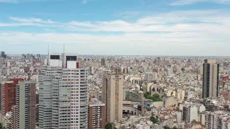 un barrido aéreo lateral de buenos aires, centrándose en los altos rascacielos de la ciudad y el denso diseño urbano