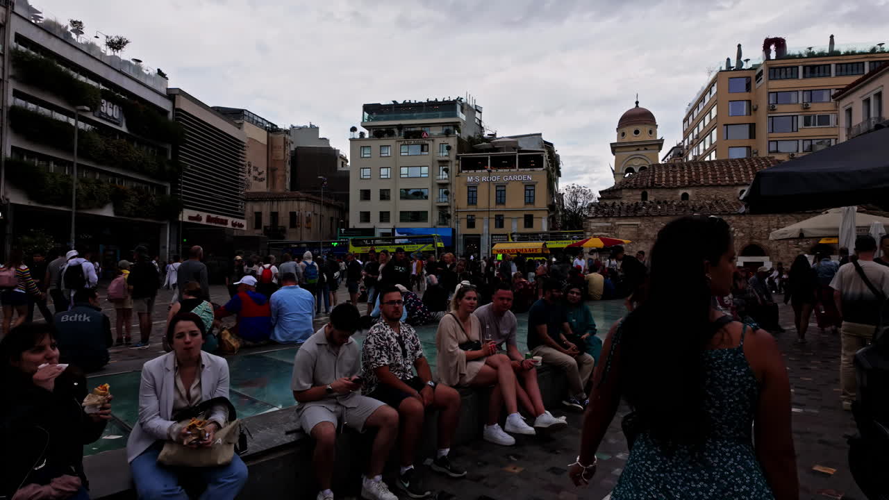 Bustling Urban Scene in a European City Square