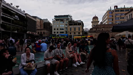 bustling urban scene in a european city square