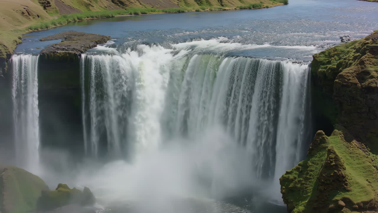 Majestic Waterfall in a Green Landscape