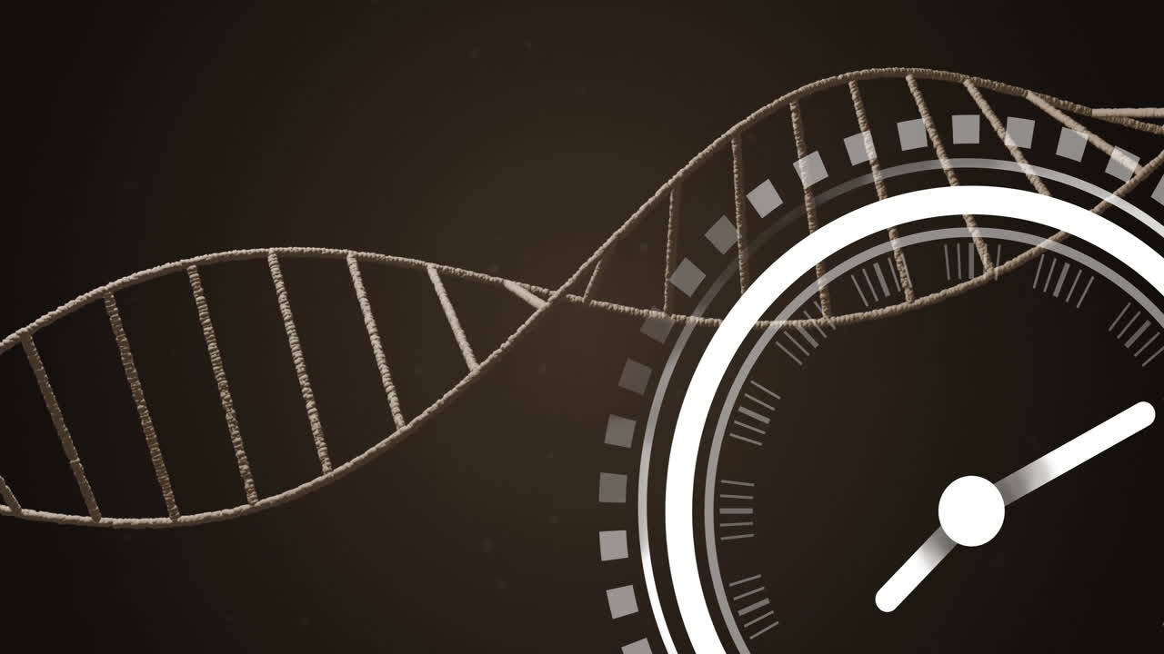 dna 가닥을 가로질러 움직이는 시계의 애니메이션