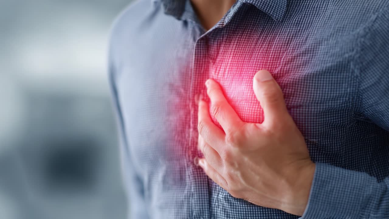 現代医療における心臓の健康問題の緊急性と懸念を示す、胸痛を訴える男性のクローズアップ描写