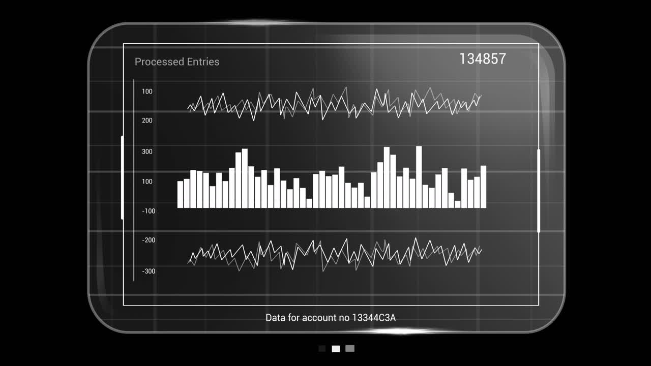 Animation of data processing on screen over black background