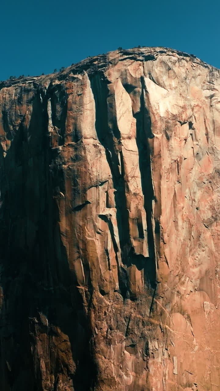 Aerial view of forest and river in Yosemite National Park. Mountain California landscapes. Vertical video