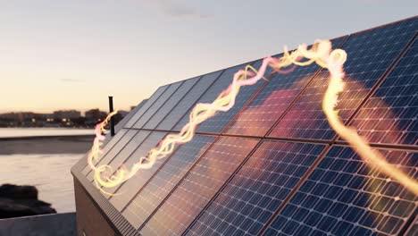 un panel solar aprovechando la energía en el fondo del atardecer