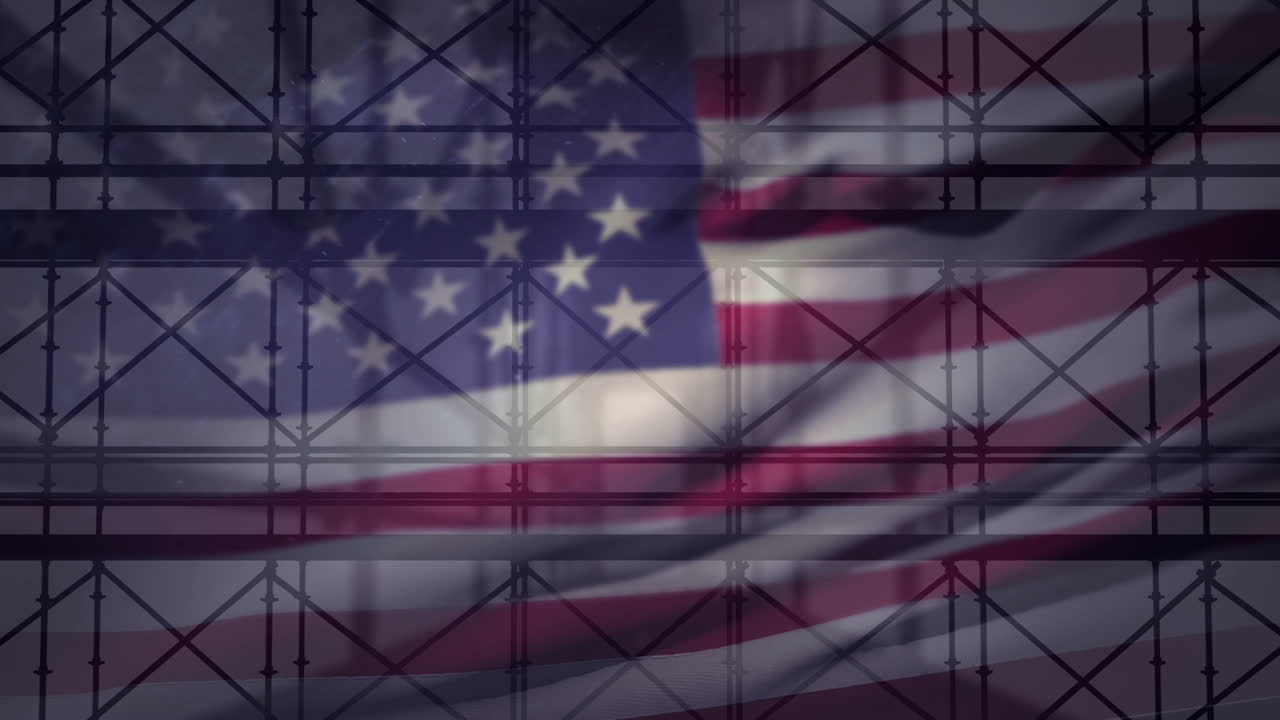 Animation of scaffolding over american flag