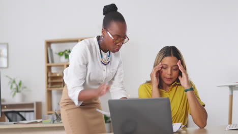 documents, boss and angry with a business woman