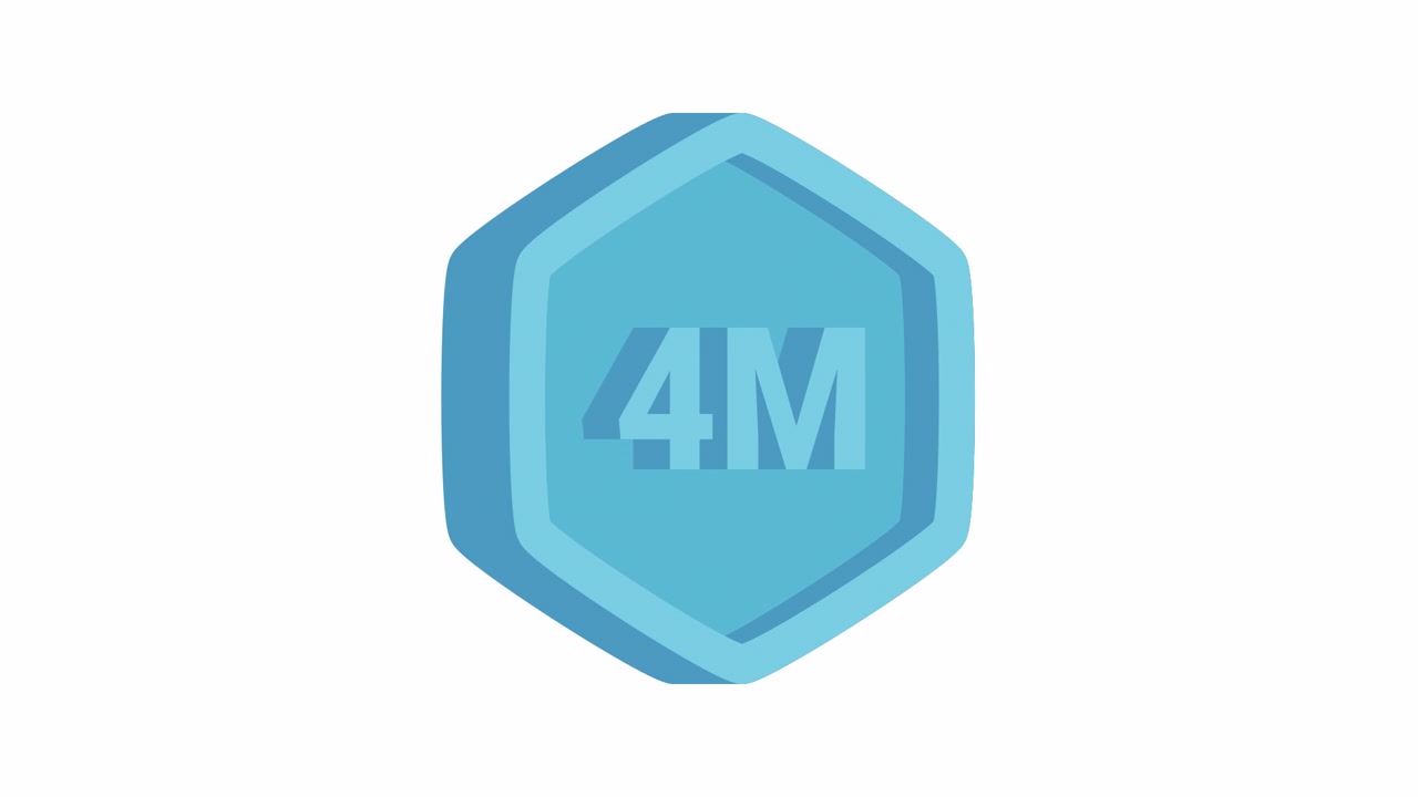 Sparkling Blue Hexagon Badge with 4M Text