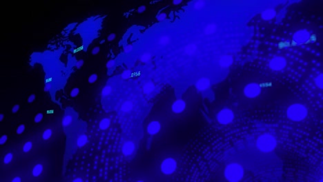 animación del mapa del mundo y el procesamiento de números sobre círculos azules