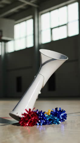 cheerleading equipment in a gym