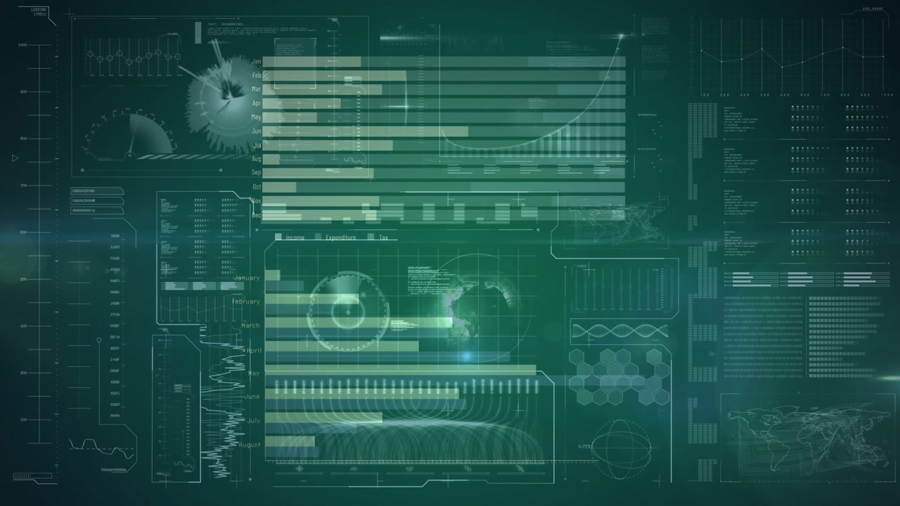A variety of graphs being displayed on a blue background