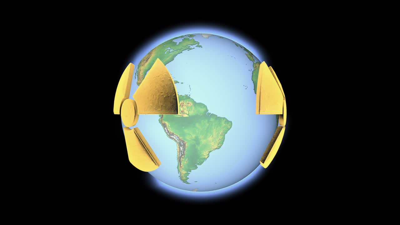 un símbolo de actividad de radiación rodea el planeta tierra.