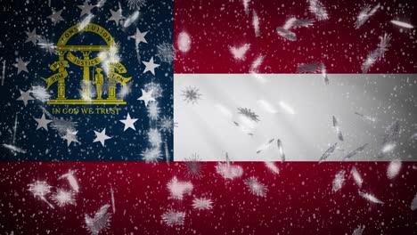 georgia flag falling snow, new year and christmas background, loop