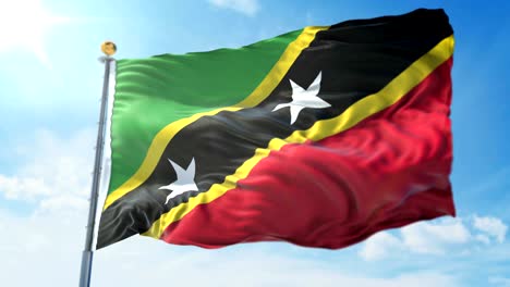 saint kitts and nevis flag seamless looping 3d rendering video. beautiful textile cloth fabric loop waving