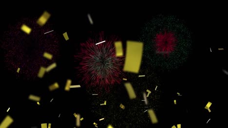 Animación-De-Coloridos-Fuegos-Artificiales-Navideños-Y-De-Año-Nuevo-Y-Confeti-Dorado-En-El-Cielo-Nocturno