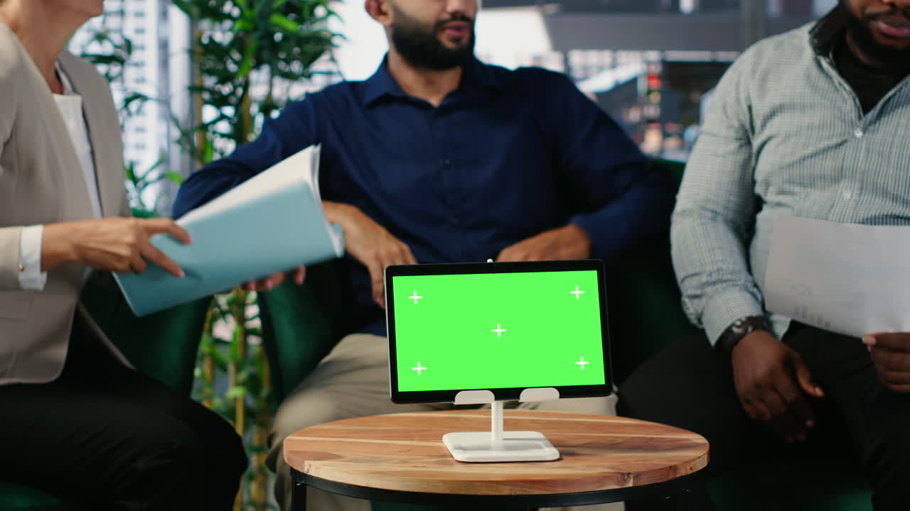 Company leadership session with chroma key for goal oriented teamwork