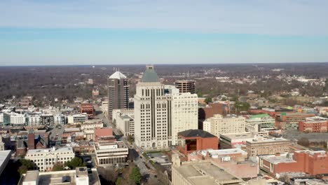 greensboro, north carolina downtown buildings skyline with drone video moving in