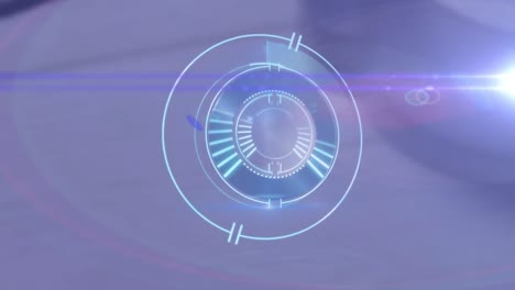 animation of scope scanning over glowing light on purple background