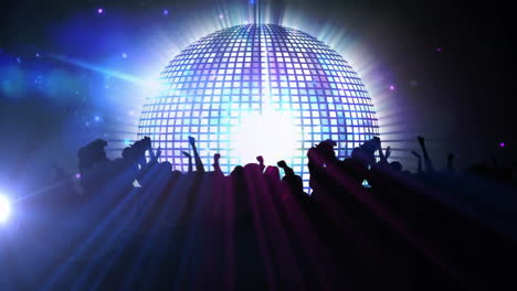 silhouetted crowd dancing over glowing disco ball animation