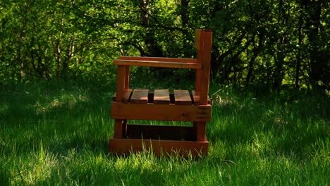 Red-chair-shot-in-timelapse-mode-around-green-trees-and-grass