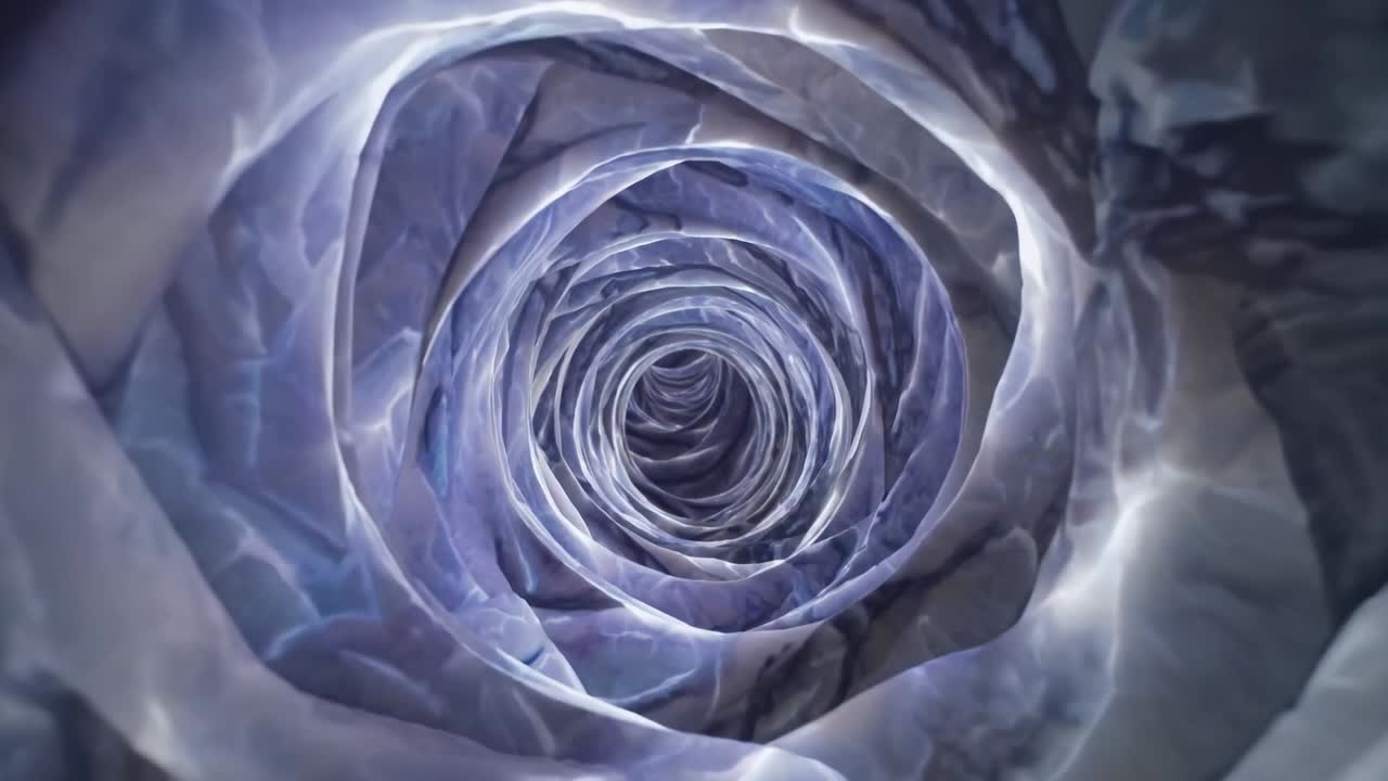 Abstract spiral motion sequence showcasing fluid textures and colors, creating a mesmerizing visual journey through a dynamic, swirling environment of light and shadow