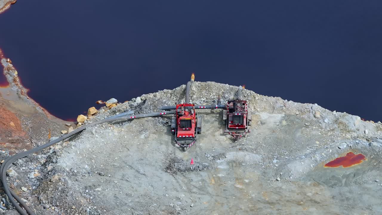 Equipment In Barrick Gold Mine, Dominican Republic - Aerial Drone Shot