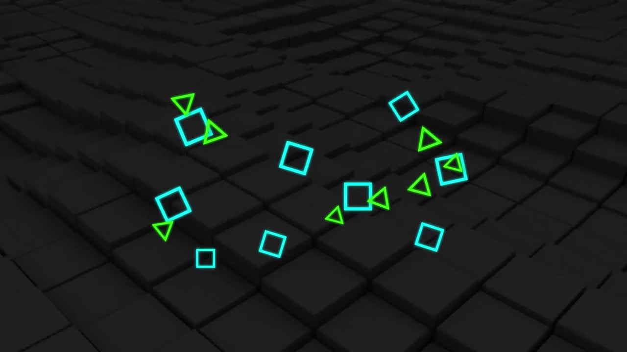 cuadrados y rectángulos en una superficie ondulada de cubos negros