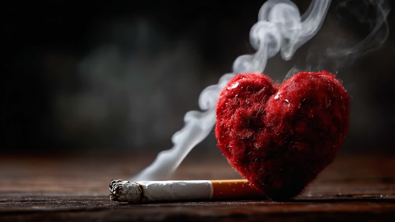 A Smoky Reflection of Love: Exploring the Dichotomy Between Affection and Harm in a Heart-Shaped Plush Toy Beside a Smoldering Cigarette