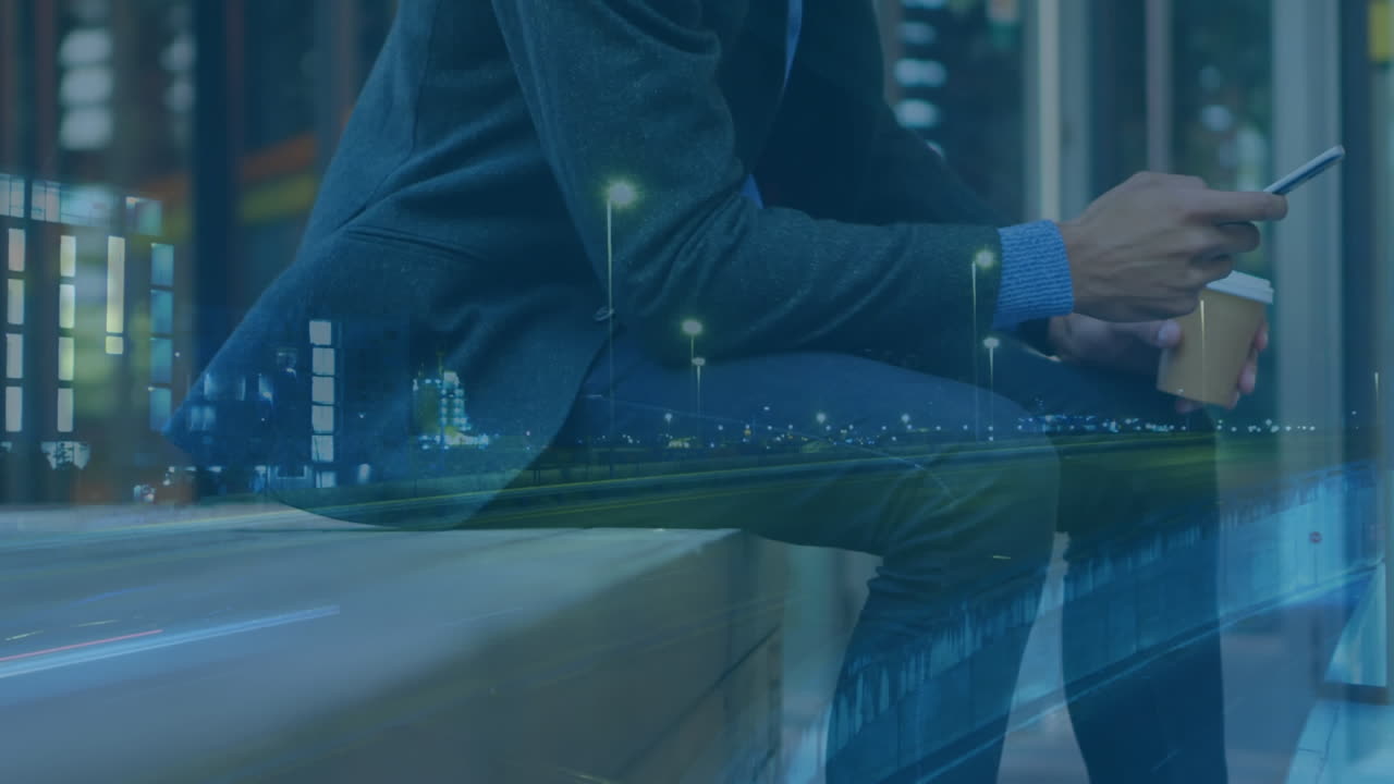 Man using smartphone and traffic