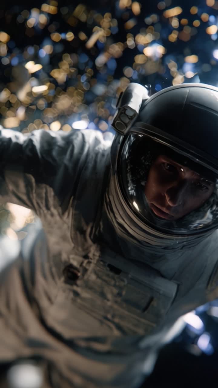 An astronaut experiences the vastness of space amidst a backdrop of shimmering stars, illustrating the beauty and isolation of exploring the universe beyond Earth