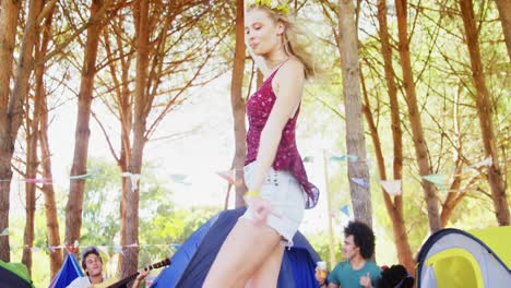 beautiful woman having fun at music festival 4k