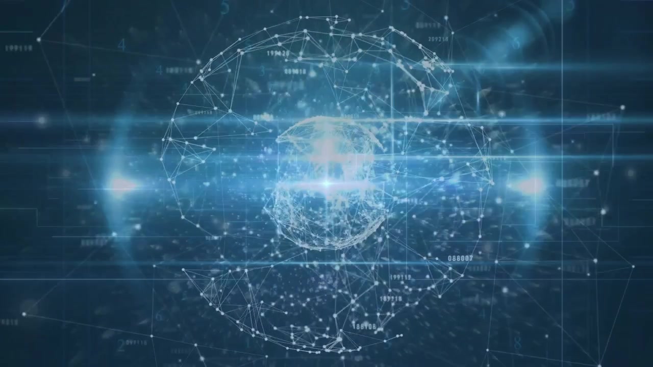 Faint orb outline appearing triggers nodes connecting into network sphere showing data connections